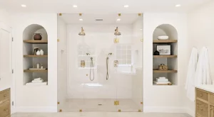 "After" image of large renovated bathroom