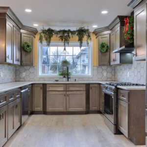 Modern 2026 kitchen design featuring minimalist cabinetry and a bold colorful backsplash in a Lancaster PA home.