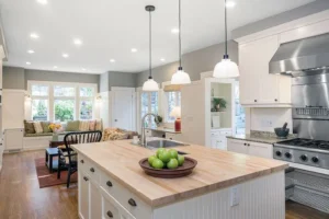 Strategically placed LED fixtures reflecting current kitchen lighting trends Hershey PA for a local remodel